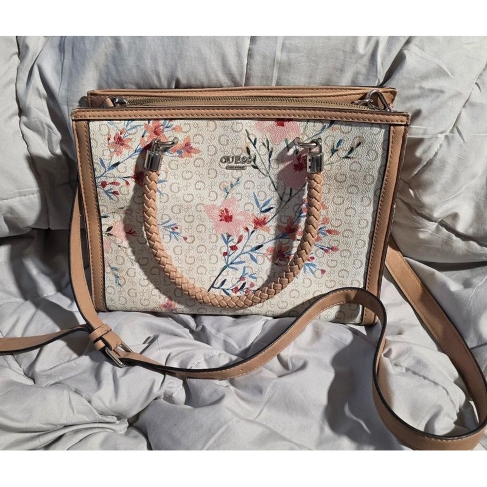 Guess Los Angeles Floral Monogram Satchel Handbag